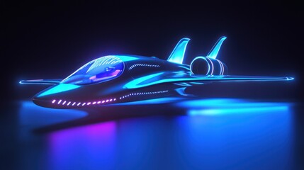 A futuristic 3D airplane design with advanced aerodynamics and glowing accents. 