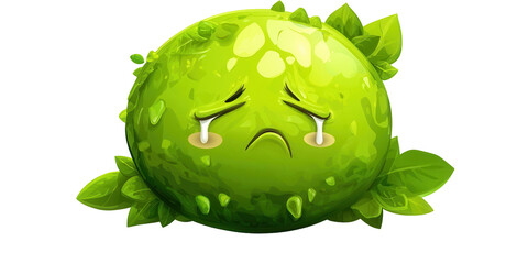 Sad cartoon-style planet earth with a transparent background expressing environmental concern