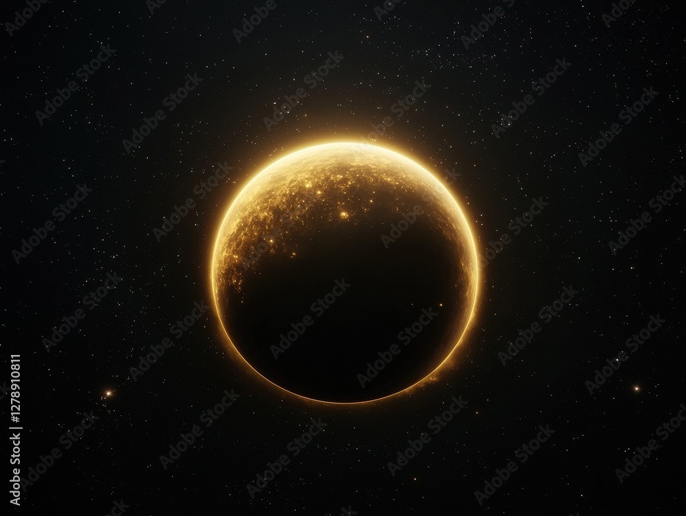 Poster celestial event glowing planet in deep space cosmic image dark environment stunning viewpoint