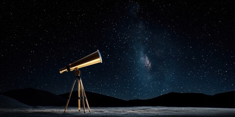 Stargazing event with telescope under starry sky desert landscape nighttime viewpoint astronomy exploration