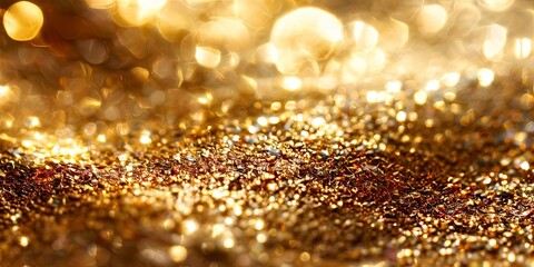 A gold glittery surface with many small gold specks