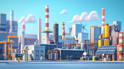 Obraz premium A city skyline with a large industrial plant in the middle