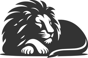 A lion resting its head on its paws and half asleep vector animal silhouette