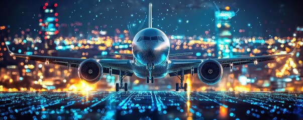 Fototapeta premium Digital networks transform the modern air travel experience. 