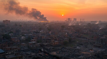 Waste burning near homes, creating harmful smoke.  HD 8K wallpaper Photographic Image