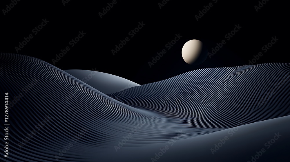 Poster abstract landscape design showing curved lines and a celestial sphere
