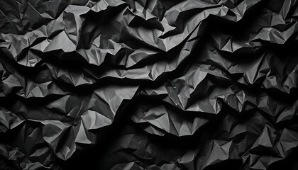 A crumpled paper background with a textured, wrinkled black and white surface featuring creases and a rough, old appearance