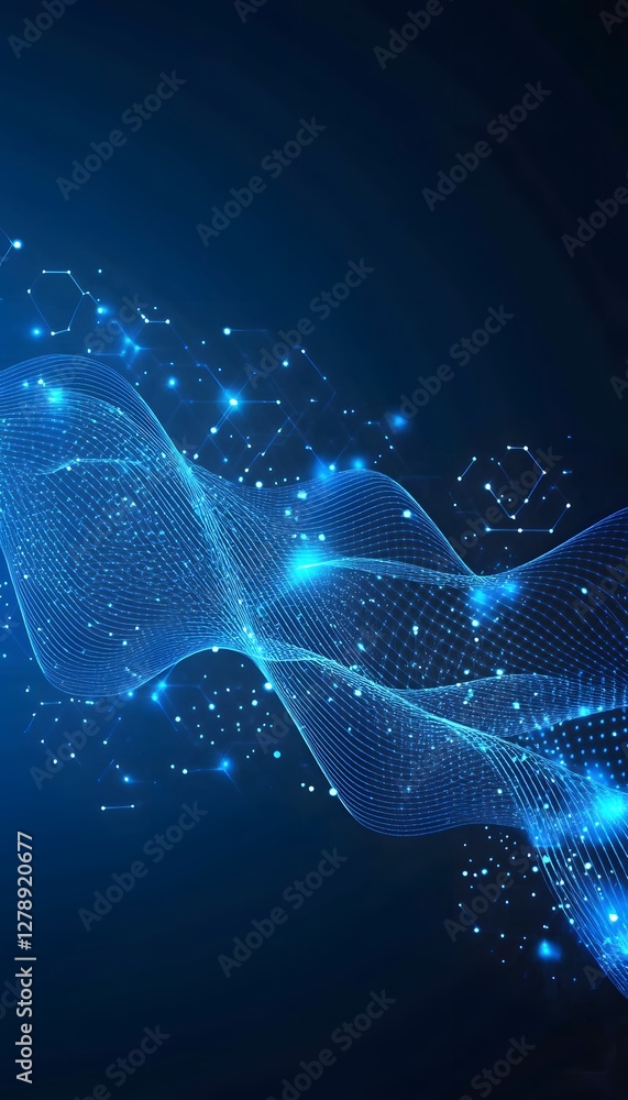 Poster digital network abstract background showcases a flowing blue connection