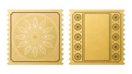 Two Different Gold Tickets on Transparent Background, Luxury Travel, Elegant Design