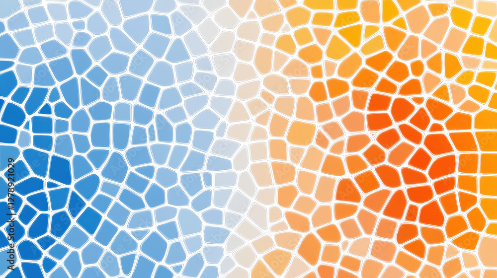 Poster abstract pattern in soft blue and orange colors with mosaic design