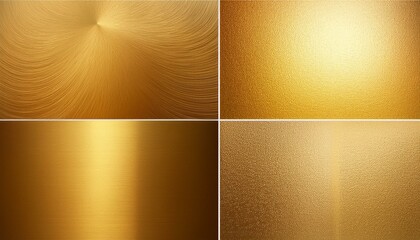 Gold foil texture background set. Vector golden, copper, brass and metal gradient template.