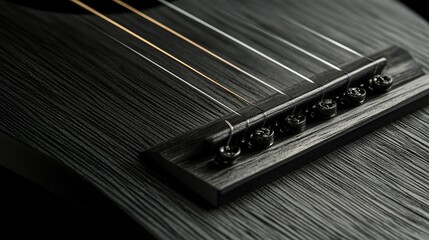 Elegant Acoustic Guitar Detail. Close-Up Of Bridge, Strings, And Textured Wood, Creating A Musical Symphony.