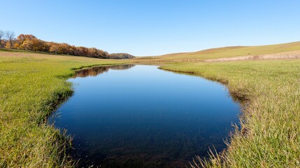 Calm lake reflecting autumn trees