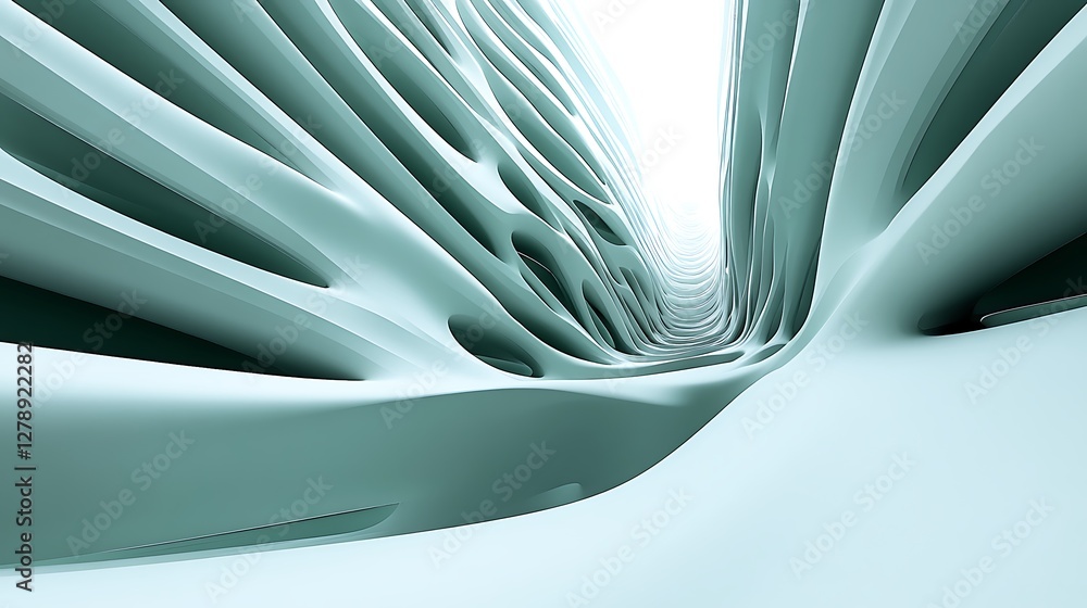 Poster abstract structure creating an infinite tunnel with smooth curved surfaces