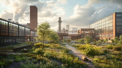 Obraz premium A cityscape with a large building in the background