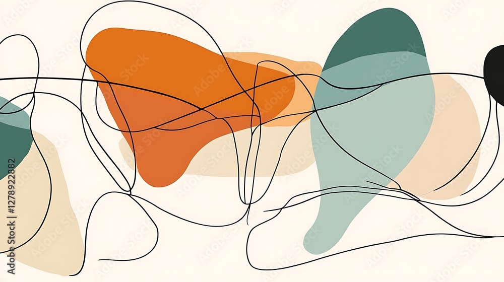 Poster abstract shapes overlapping with black lines and various colors