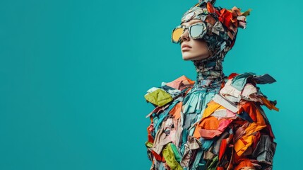 Fototapeta premium A woman in a colorful outfit with a green shirt and yellow sunglasses