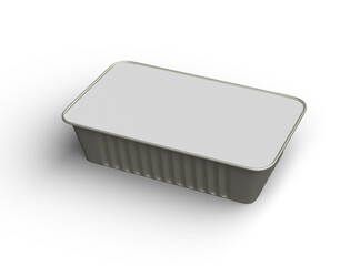 3d rendered image of a narrow rectangular food foil tray isolated on a light background