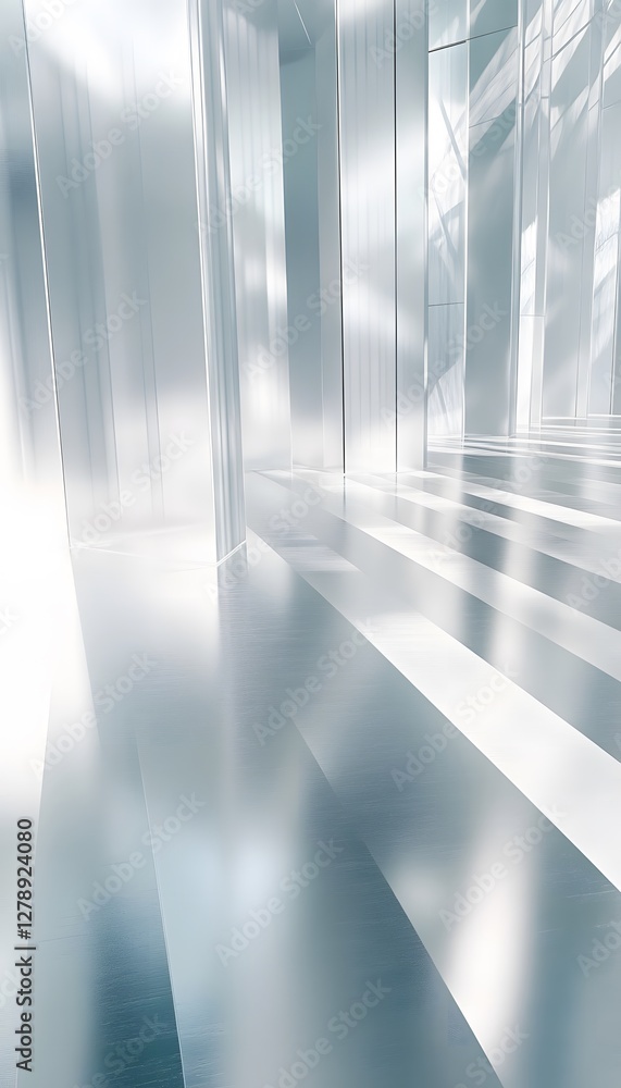 Poster abstract image showcases a bright white hallway with linear patterns