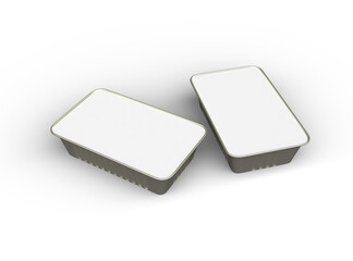 3d rendered image of a narrow rectangular food foil tray isolated on a light background