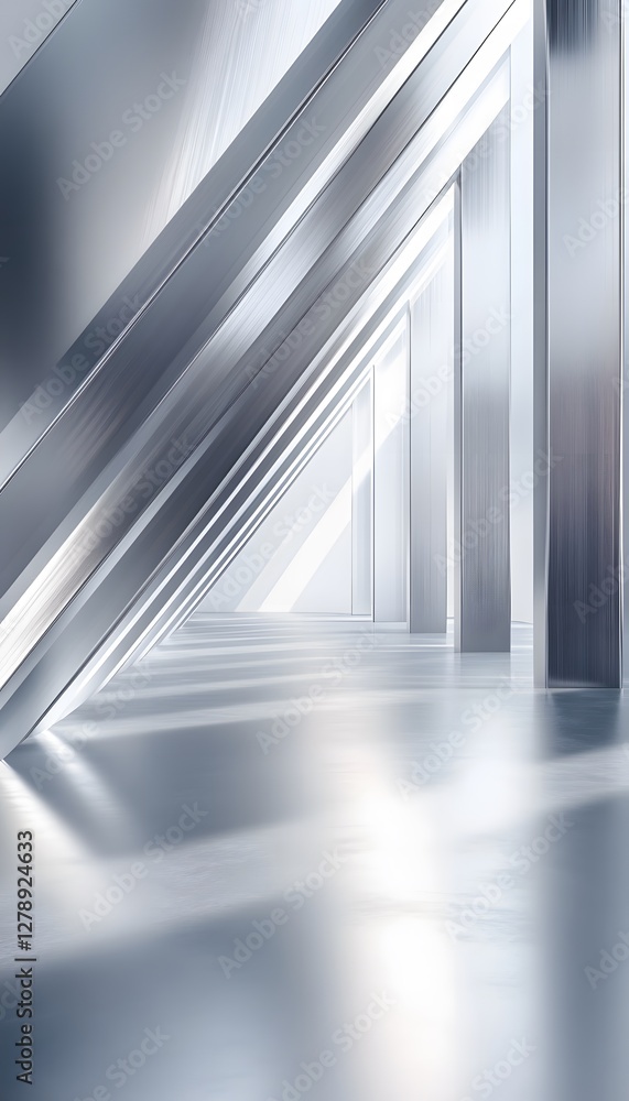 Poster an abstract architectural corridor with metallic structures and bright light