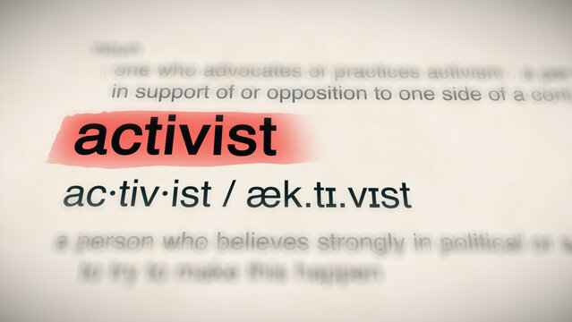 The word "activist" in a dictionary, showing its definition and meaning