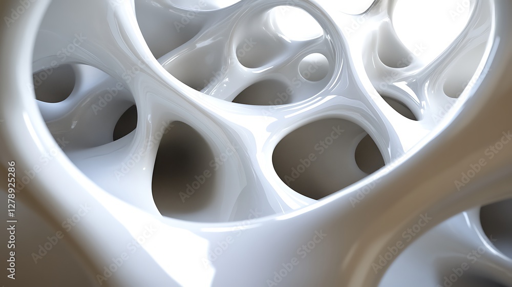 Poster abstract artwork depicting white connected cellular structure with curves
