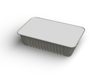 3d rendered image of a narrow rectangular food foil tray isolated on a transparent background