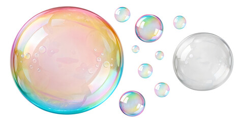 Two Different Soap Bubbles on Transparent Background, Light, Playful Effects