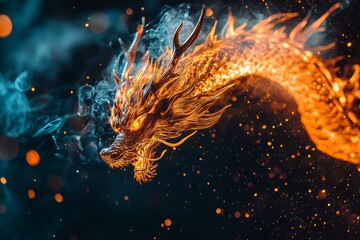 Obraz premium Fiery Dragon Emerging From Smoke And Embers