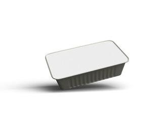 3d rendered image of a narrow rectangular food foil tray isolated on a transparent background