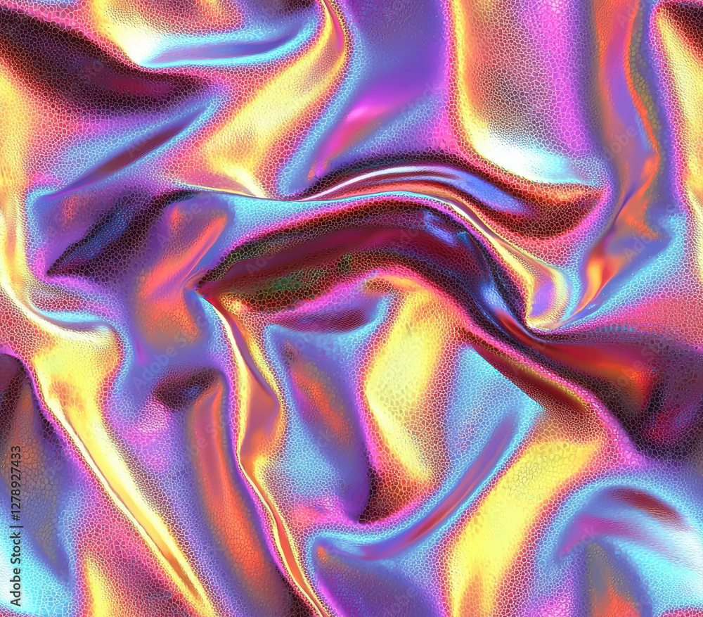 Poster shimmering fabric with vibrant colors and smooth texture, creating mesmerizing effect, seamless patt