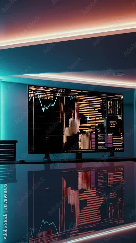 Poster dynamic data analysis on large screen displaying realtime financial market charts