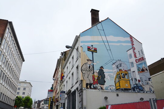 Comic strip mural painting in Brussels, Belgium