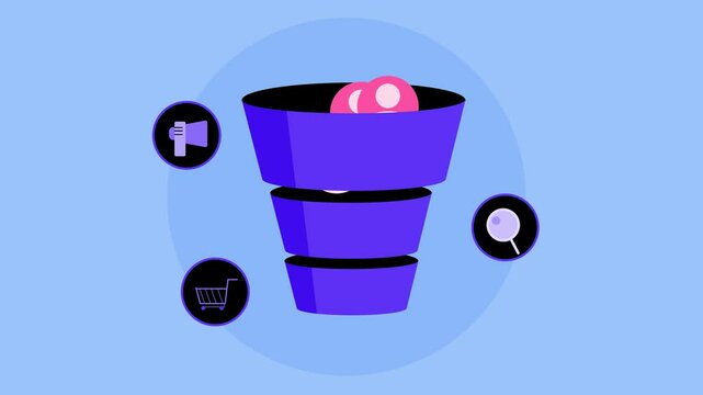 2D animation concept of sales funnel and lead generation