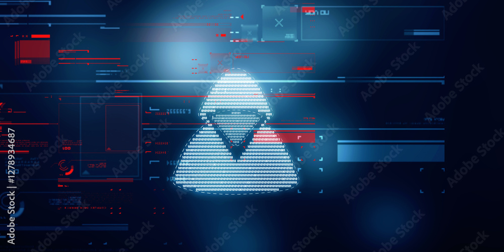 Poster 2d illustration cyber crime and internet privacy hacking. network security, cyber attack, computer v
