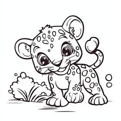 Fototapeta premium Cute Cartoon Leopard for Coloring or Illustration