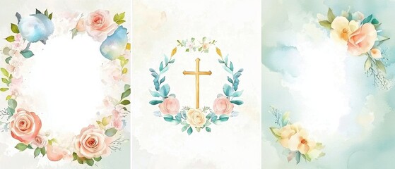 Vintage rose lace frame featuring a holy cross design 