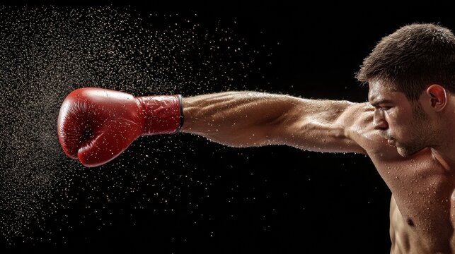 Action-packed image of a boxer delivering a powerful punch with intensity, showcasing strength and determination in the ring.