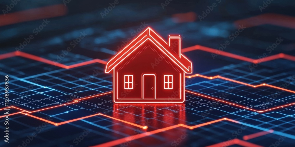Poster efficiency increase results automation concept. digital house graphic on a data grid background repr