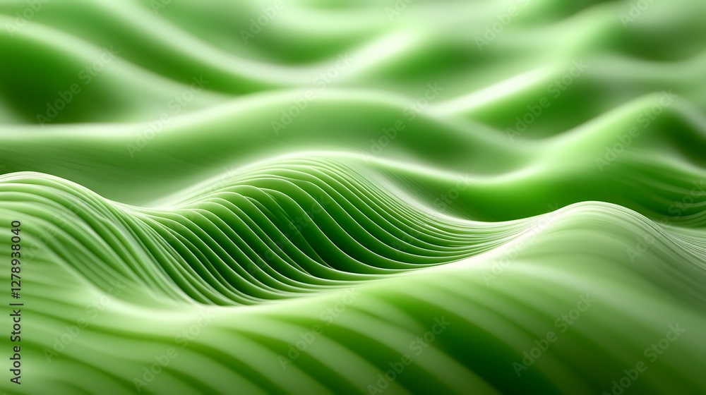 Poster the abstract image depicts undulating green waves and subtle textures