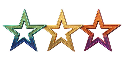 Obraz premium Three Various Metallic Rainbow Star Sign Icons on Transparent Background, Beautiful, Astrological Symbols