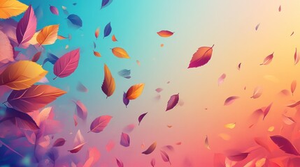 Abstract Autumn Leaves Falling, Colorful Gradient Background, Design Element