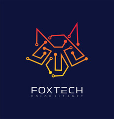 Abstract Geometric Fox Head Technology Network Logo Template Vector 