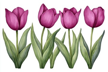 Fototapeta premium Charming Watercolor Tulip flowers of White Background Clipart