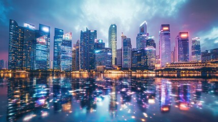 Obraz premium Singapore Skyline at Night: A Dazzling Reflection of Urban Majesty