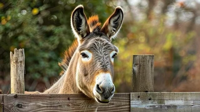 donkey close-up on a farm background