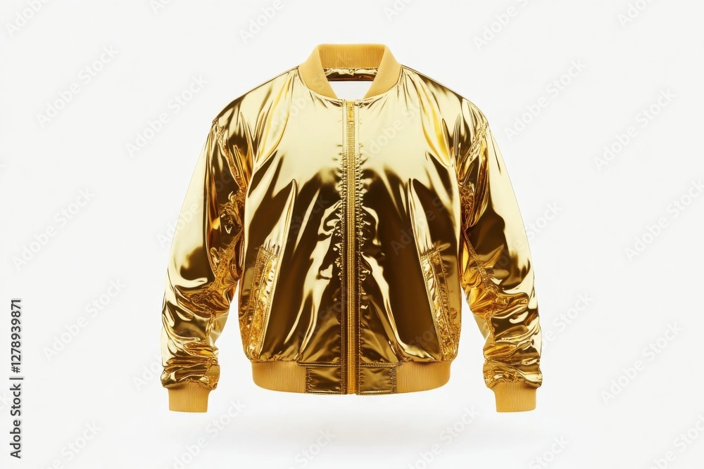Poster stylish gold shell jacket mockup on clean white background with sharp details and realistic lighting
