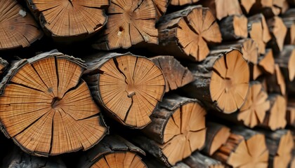 Fototapeta premium a pile of cut logs stacked on top of each other