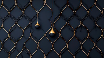 Fototapeta premium Elegant Black and Gold Decorative Background with Flowing Curves and Droplet Accents